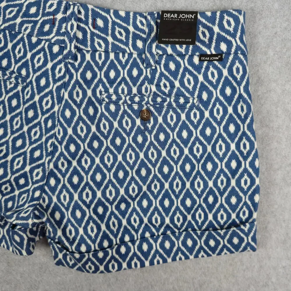 NWT Dear John Womens 29 Blue White Diamond Pattern Finnegan Roll Cuff Shorts - Picture 8 of 16
